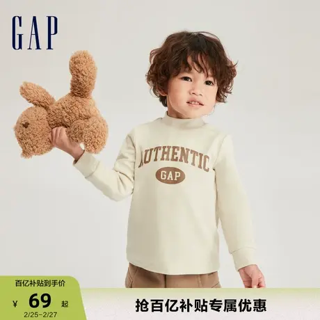 Gap男幼童春秋半高领时髦磨毛莱卡T恤儿童装洋气休闲上衣784966图片