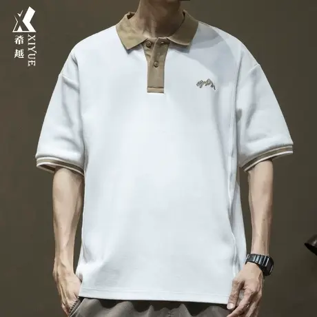 希越重磅300g珠地棉POLO衫男夏季宽松大码男士空气棉短袖美式T恤商品大图
