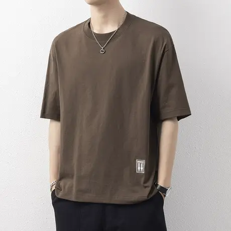 短袖男款夏季宽松简约落肩重磅纯棉t恤男生潮流百搭休闲半袖上衣商品大图