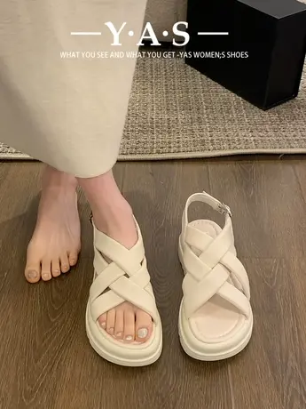 厚底凉鞋女夏外穿2024年新款ins潮配裙子厚底仙女风学生平底拖鞋商品大图