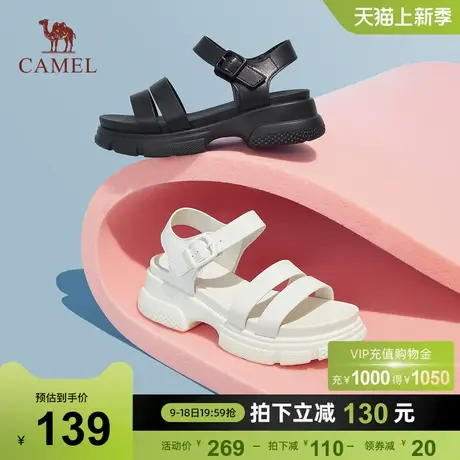 骆驼女鞋2023年夏季新款百搭一字带厚底休闲两穿凉拖鞋女外穿凉鞋图片