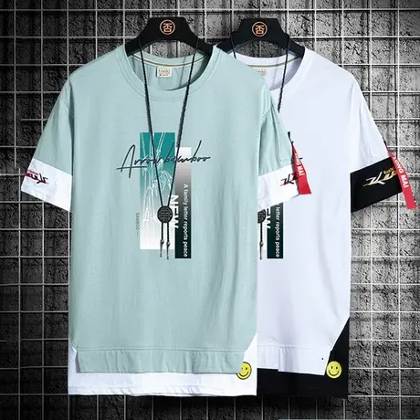 短袖t恤男宽松潮牌百搭2023夏季新款棉感半袖体恤衫ins学生上衣服商品大图