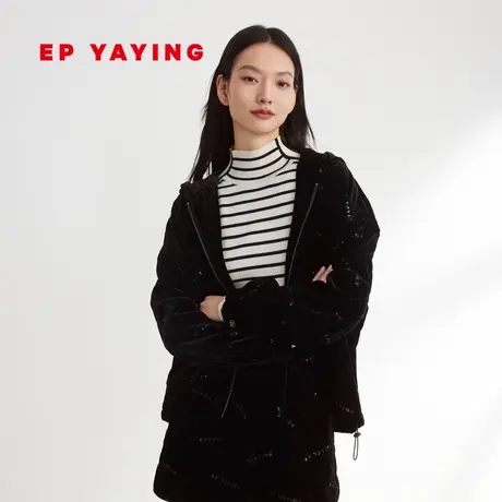 EP YAYING雅莹女装 时尚丝绒连帽宽松棉服 2023秋冬新款M105A图片