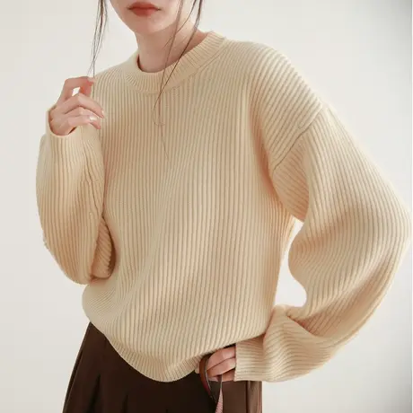 嘉茱莉2023春秋新款1OO羊毛套头毛衣女宽松慵懒风上衣小众设计感图片