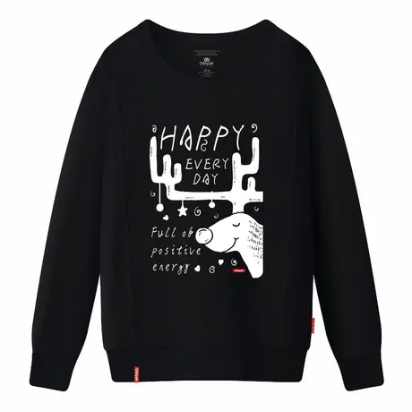 Ohlyah品牌冬季2023新品字母鹿头印花圆领加绒卫衣男女学生棉外套商品大图