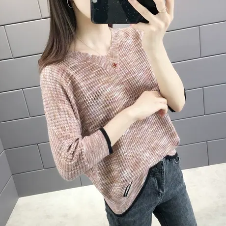 针织罩衫女2023新款宽松显瘦七分袖秋季毛衣打底衫短款半袖上衣薄商品大图