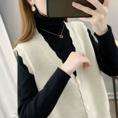 秋季2023新款女装V领针织毛衣马甲背心宽松洋气上衣女士外套线衫商品大图