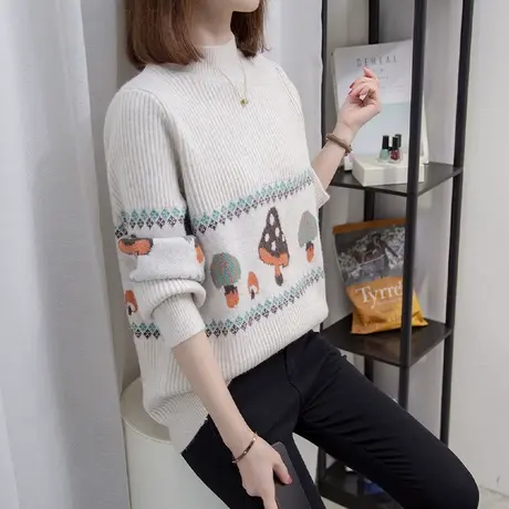 半高领毛衣女加厚打底衫2023秋冬新款宽松慵懒风针织衫内搭上衣潮图片