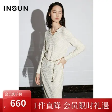 恩裳COVER2023春款新款斑马纹提花超细亮丝肌理感羊毛混纺连衣裙商品大图