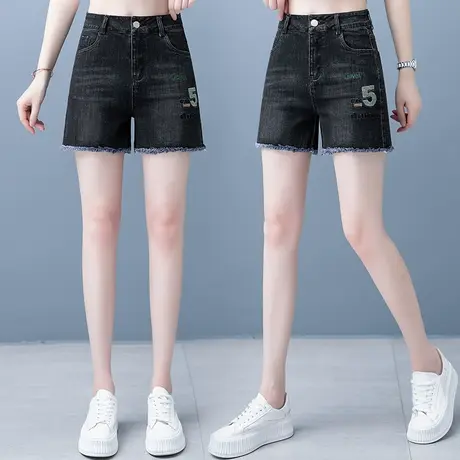 牛仔短裤女夏季薄款高腰直筒a字热裤外穿韩版休闲设计感毛边裤子图片