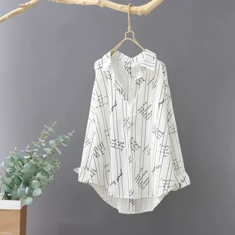 2023春季新品韩范印花条纹衬衫女设计感小众v领套头长袖时尚衬衣图片