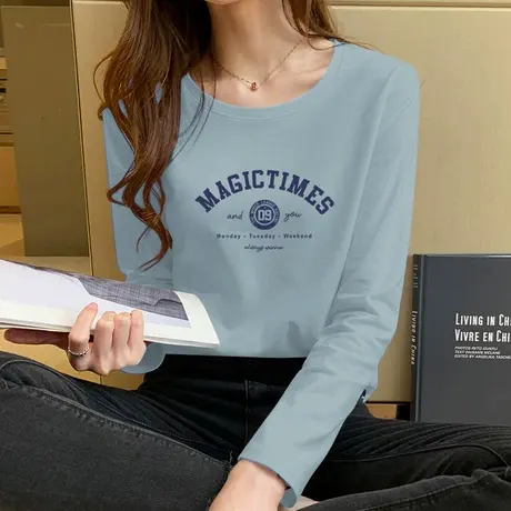 2023年春装长袖T恤女士宽松纯棉上衣服内搭漂亮洋气大码女装体恤商品大图