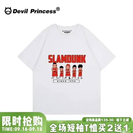 小众日系动漫卡通白色短袖t恤夏季新款灌篮高手联名宽松纯棉上衣图片