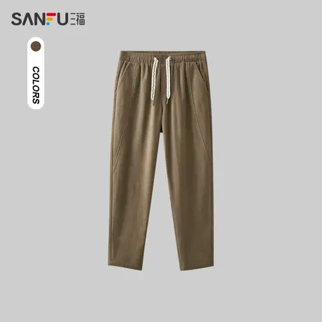 三福2023冬男士时尚分割灯芯绒休闲裤 宽松橡筋腰长裤男476192图片