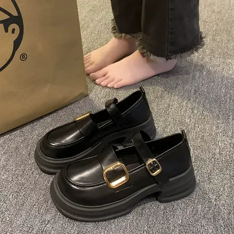 小皮鞋女松糕厚底英伦风玛丽珍女鞋2023新款夏季日系jk百搭乐福鞋商品大图