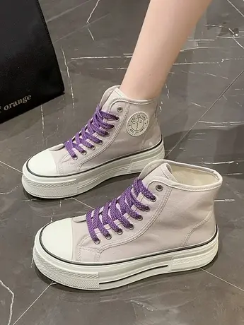 高帮帆布鞋女2023年夏季新款厚底松糕韩系鞋子百搭板鞋港风小白鞋商品大图