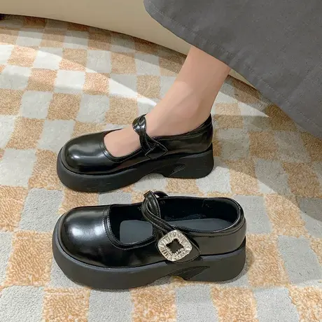 玛丽珍女鞋厚底法式单鞋2023新款夏时尚法式大头配裙子水钻小皮鞋商品大图
