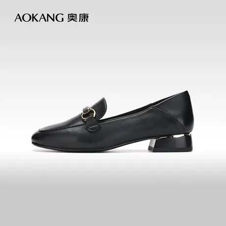 【门店发货】奥康女鞋 2024春季新款时尚真皮女士通勤粗跟单鞋图片