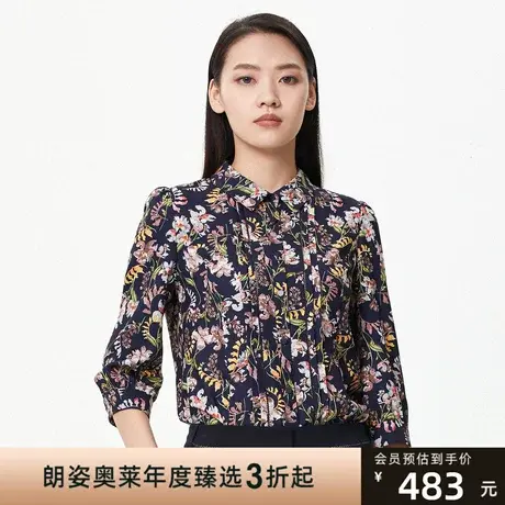 朗姿秋季植物印花polo领女式衬衫线下商场同款商品大图