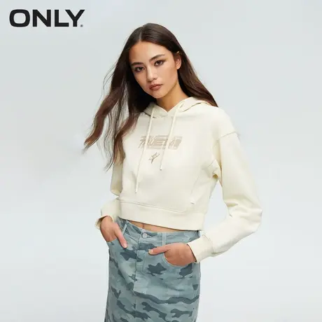 ONLY2023冬季新款潮流休闲刺绣字母连帽短款卫衣女|12349S013商品大图