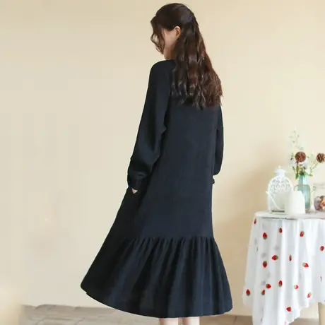 胖妹妹秋装新款半高领气质鱼尾小黑裙加大码2023长袖宽松显瘦长裙商品大图