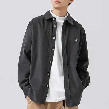 男生免烫长袖衬衫男高级感潮牌灯芯绒休闲外套20232新款秋季衬衣商品大图