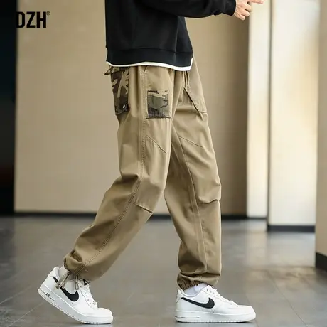 DZH男士日系束脚工装裤男秋季拼接裤子潮牌痞帅炸街抽绳裤休闲裤商品大图
