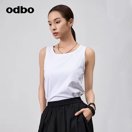 odbo/欧迪比欧休闲气质黑白工字背心女夏季舒适百搭遮肉显瘦上衣图片