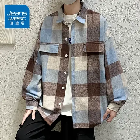KZ真维斯大格子衫男士衬衣衬衫薄外套夹克潮牌百搭男装春秋季春装商品大图
