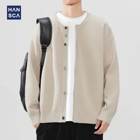 hansca12针610g绵羊毛开衫毛衣男2025年春季高级感宽松针织衫外套图片
