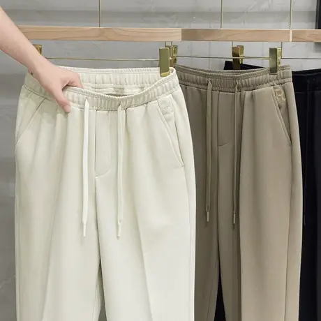 休闲西裤男士春秋季轻熟风2023新款春秋垂感直筒九分运动长裤子男商品大图