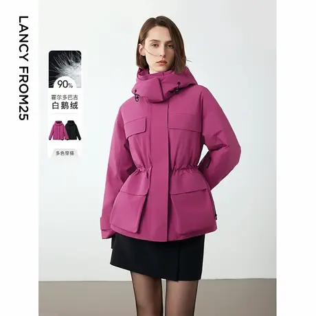 朗姿霍尔多巴吉白鹅绒设计感气质工装修身短款冬季羽绒服2024新款商品大图