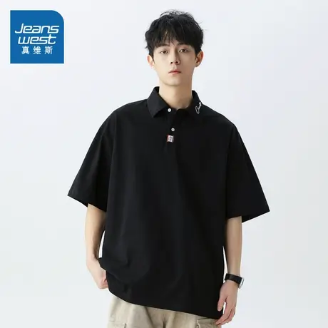 D4真维斯男装2025夏季新款 潮牌时尚撞色字母刺绣针织纯棉POLO衫图片