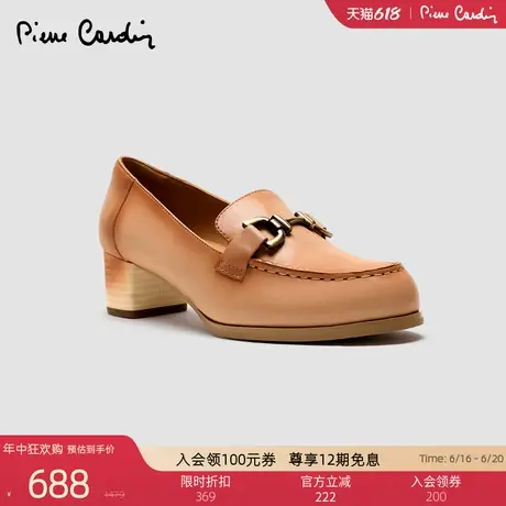 Pierre Cardin/皮尔卡丹25女鞋复古晕染中粗跟乐福鞋真皮深口单鞋商品大图