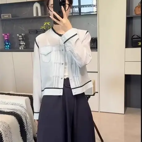 撞色设计感防晒衣外套女短款2025夏季新款休闲百搭轻薄开衫上衣图片