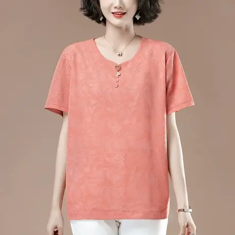 短袖t恤女夏季新款加肥加大码女装宽松中年妈妈洋气提花显瘦上衣商品大图