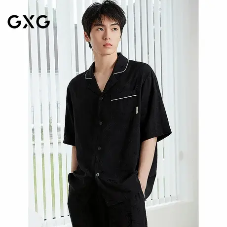 GXG男士家居服 新中式暗纹提花短袖睡衣套装男 25年春夏新品商品大图