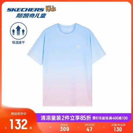 Skechers斯凯奇童装女童初秋针织短袖T恤衫2024新款圆领休闲上衣商品大图