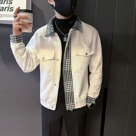 秋季拼接假两件工装外套INS个性潮牌爆款男装痞帅高级感夹克上衣商品大图