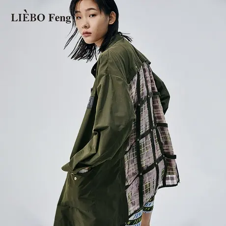 T裂帛LIEBOFeng原创设计2023年复古拼接中长款气质工装风衣外套女图片