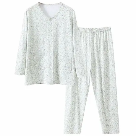 老人纯棉睡衣女开衫长袖春夏薄款圆领妈妈加肥大码对襟家居服套装商品大图