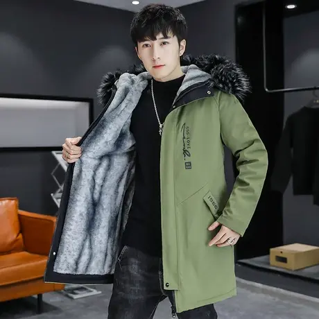 男装外套2023秋冬装中长款棉袄加绒加厚毛呢大衣保暖毛领冬季棉衣商品大图