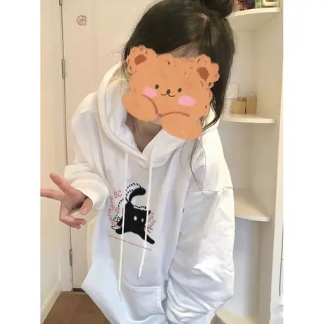 白色薄款卫衣女2023秋季新款百搭宽松显瘦bf学院风连帽上衣外套潮商品大图
