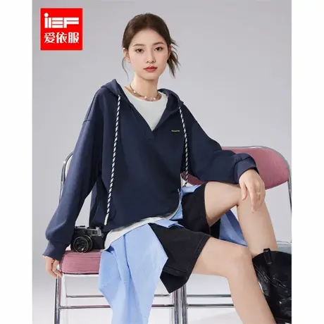 IEF/爱依服2025秋季新款韩版时尚小众拼接假两件设计宽松百搭卫衣图片