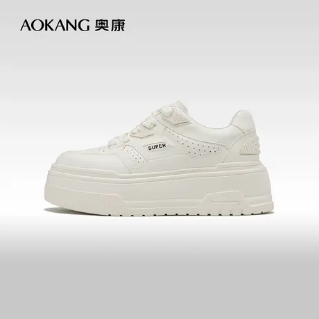 奥康女鞋 春季新款时尚小白鞋圆头厚底舒适板鞋休闲面包鞋女商品大图