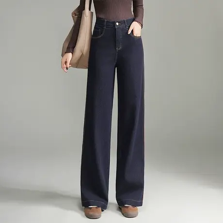 复古蓝直筒牛仔裤女秋季2025新款高腰显瘦显腿长阔腿裤子通勤长裤商品大图