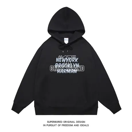 美式复古潮流字母印花连帽卫衣男青少年秋冬新款宽松休闲上衣帽衫商品大图