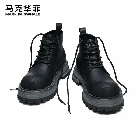 马克华菲马丁靴男黑色皮靴高帮工装靴子男款短靴男士皮鞋切尔西靴商品大图