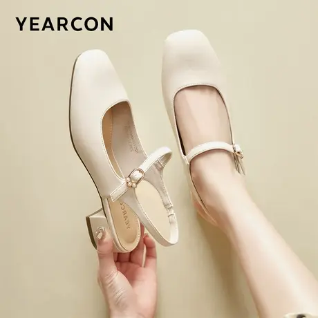 意尔康官方正品女鞋凉鞋极简风夏季方头中后空时装法式粗跟图片