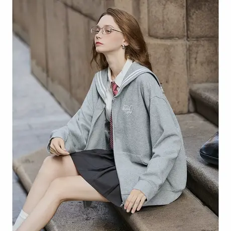 唐狮女外套短款春秋海军领针织女百搭设计减龄学院风外套流行tuTA图片